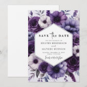 Chic Bloom Paarse Bloemen Huwelijk Save The Date (Voorkant / Achterkant)
