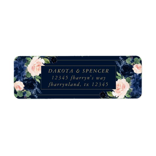 Chic Blooms | Donker marineblauw en roze adres Etiket (Voorkant)