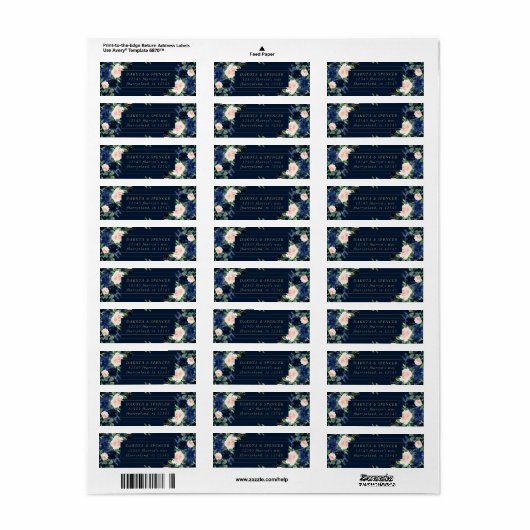 Chic Blooms | Donker marineblauw en roze adres Etiket (Full Sheet)