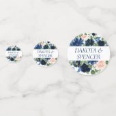 Chic Blooms | Marineblauw en Blozend Roze Bloemen Confetti (Voorkanten)
