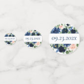 Chic Blooms | Marineblauw en Blozend Roze Bloemen Confetti (Achterkanten)