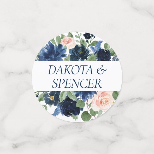 Chic Blooms | Marineblauw en Blozend Roze Bloemmot Confetti (Kleine voorkant)