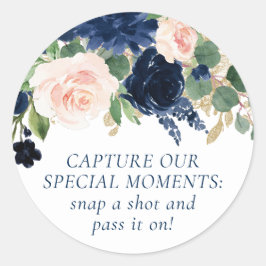 Chic Blooms | Navy Blue en Blush Pink Rose Camera Ronde Sticker