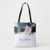 Chic Blooms | Navy Blue en Blush Pink Rose Custom Tote Bag (Voorkant)