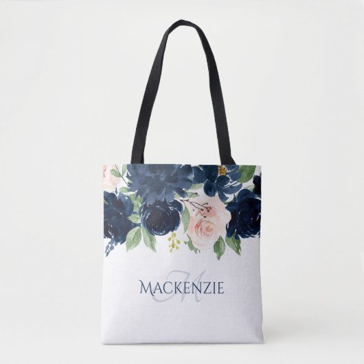 Chic Blooms | Navy Blue en Blush Pink Rose Custom Tote Bag (Voorkant)