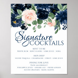 Chic Blooms Navy Blue en Blush Signature Dranken Poster