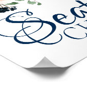 Chic Blooms | Navyblauw en blushkleurige bloemenzi Poster (Hoek)