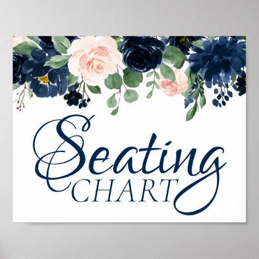 Chic Blooms | Navyblauw en blushkleurige bloemenzi Poster (Voorkant)