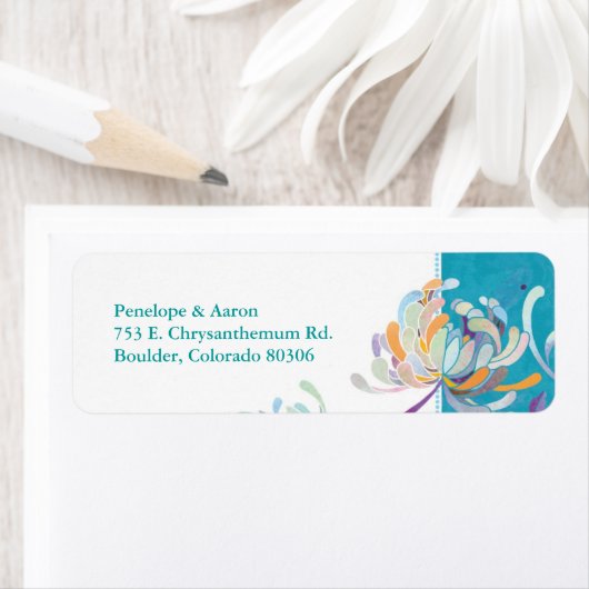 Chic Blossom Turquoise Wedding Return Address Etiket (Insitu)