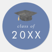 Chic Blue Afstudeerder Pet Klasse van 2025 Afstude Ronde Sticker (Voorkant)