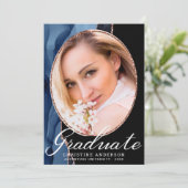 Chic Blue Agate Roos Gold Glitter Photo Afstuderen Aankondiging (Staand voorkant)