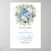 Chic Blue and Gold Bridal Shower Welcome Poster (Voorkant)