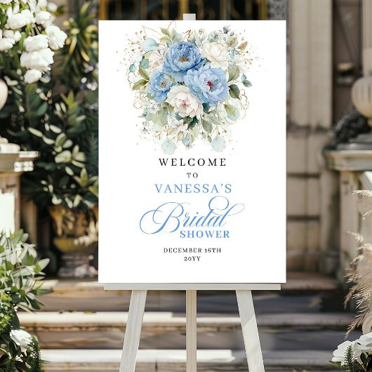 Chic Blue and Gold Bridal Shower Welcome Poster