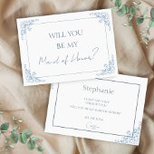 Chic Blue and White Maid of Honor Proposal Card Bedankkaart