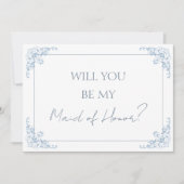 Chic Blue and White Maid of Honor Proposal Card Bedankkaart (Voorkant)