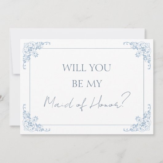 Chic Blue and White Maid of Honor Proposal Card Bedankkaart (Voorkant)