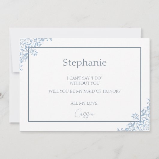 Chic Blue and White Maid of Honor Proposal Card Bedankkaart (Achterkant)