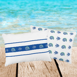 Chic Blue and White Stripes Sea Shells and Fish Accent Kussen