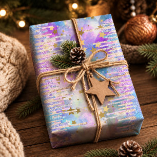 Chic Blue Aqua Glitter Drips Monogram Eenhoorn Cadeaupapier