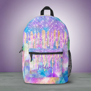 Chic blue aqua unicorn dripping glitter monogram bedrukte rugzak
