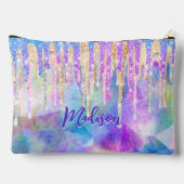 Chic blue aqua unicorn dripping glitter monogram etui (Achterkant)