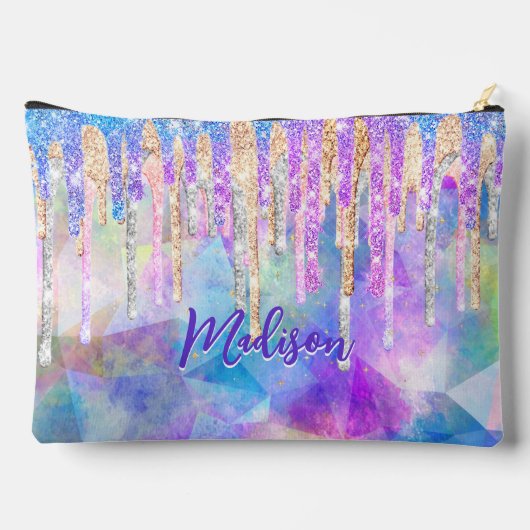 Chic blue aqua unicorn dripping glitter monogram etui (Achterkant)