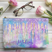 Chic blue aqua unicorn dripping glitter monogram etui