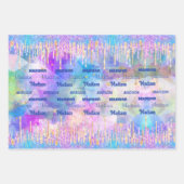 Chic blue aqua unicorn dripping glitter monogram inpakpapier vel (Voorkant 2)