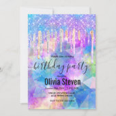 Chic blue aqua unicorn dripping glitter monogram kaart (Voorkant)