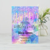 Chic blue aqua unicorn dripping glitter monogram kaart (Staand voorkant)