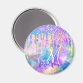 Chic blue aqua unicorn dripping glitter monogram m magneet (Voorkant / Achterkant)