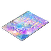 Chic blue aqua unicorn dripping glitter monogram notitieboek (Linkerzijde)