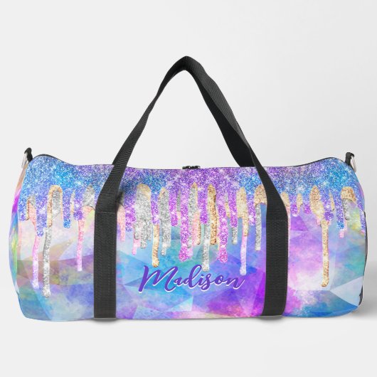 Chic blue aqua unicorn dripping glitter monogram plunjezak (Voorkant)