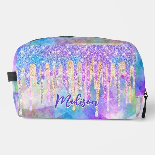 Chic blue aqua unicorn dripping glitter monogram toilettasje (Voorkant)