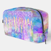 Chic blue aqua unicorn dripping glitter monogram toilettasje (Rechterhoek)