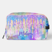Chic blue aqua unicorn dripping glitter monogram toilettasje (Achterkant)