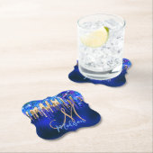 Chic blue aqua unicorn gold glitter druppelt monog kartonnen onderzetters (Insitu)