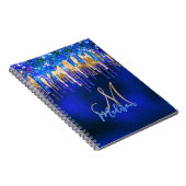 Chic blue aqua unicorn gold glitter druppelt monog notitieboek (Rechterzijde)