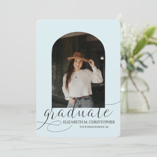 Chic Blue Arch 5 Photo Collage Afstuderen Aankondiging (Staand voorkant)