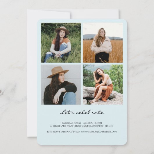 Chic Blue Arch 5 Photo Collage Afstuderen Aankondiging (Achterkant)