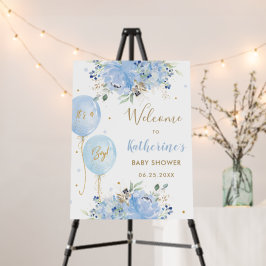 Chic Blue Balloons Floral Boy Baby shower Welkom