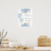 Chic Blue Balloons Floral Boy Baby shower Welkom Poster (Keuken)