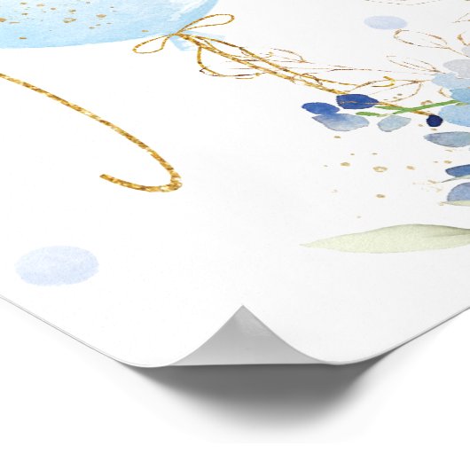 Chic Blue Balloons Floral Boy Baby shower Welkom Poster (Hoek)
