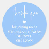 Chic Blue Bedankt baby shower Favor Gift Ronde Sticker (Voorkant)