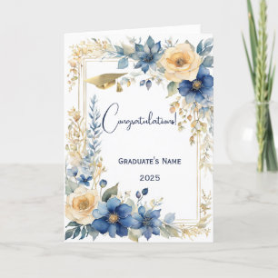 Chic Blue Beige Flower Gepersonaliseerd Afstuderen Kaart