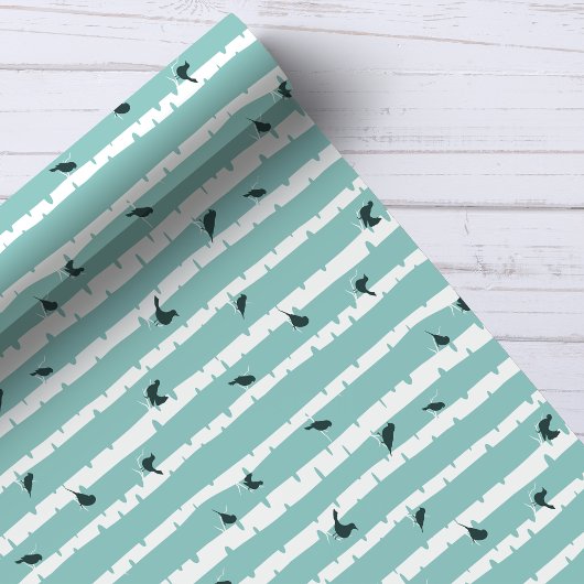 Chic Blue Birch Trees and Birds  Cadeaupapier