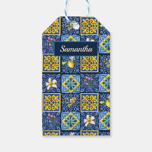 Chic Blue blauwgroen Siciliaanse citrus Mediterraa Cadeaulabel (Voorkant)