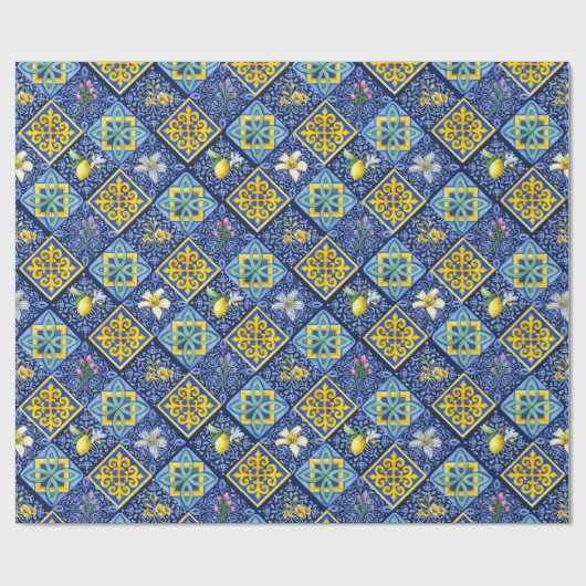 Chic Blue blauwgroen Siciliaanse citrus Mediterraa Cadeaupapier (Vlak)