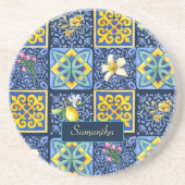 Chic Blue blauwgroen Siciliaanse citrus Mediterraa Zandsteen Onderzetter (Voorkant)