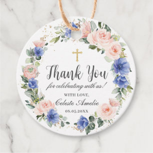 Chic Blue Blush Floral Baptism Christening Favor Bedankjes Labels